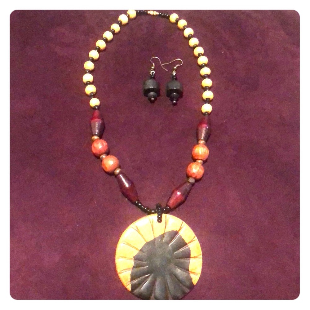 Wooden African Necklace and Earring Set